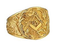 Homxi Mens Rings Punk,Mens Rings Fashion Masonic Mens Rings Stainless Steel Wedding Band Gold Mens Ring Size V 1/2
