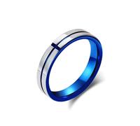 Homxi Personalize Engrave Mens Stainless Steel Ring, 4MM Round with Grooved, Wedding Bands Men Blue Silver Size L 1/2