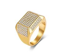 Homxi Personalize Engrave Mens Stainless Steel Ring, Rectangle with Cubic Zirconia, Men Wedding Bands Gold Size X 1/2