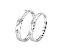 Homxi Personalized Engagement Rings Couples, Wedding Band Sterling Silver Adjustable for Couple, Star with Cubic Zirconia, His and Hers Wedding Rings Silver