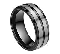 Homxi Personalized Mens Titanium Steel Wedding Ring, 8MM Brushed Round, Men Black Silver Ring Size X 1/2