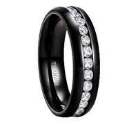 Homxi Personalized Women Men Titanium Steel Wedding Ring, 6MM Eternity Round with Cubic Zirconia, Wedding Ring Women Black Size Q 1/2