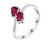 Homxi Platinum 950 Band Rings for Women, Rectangle with 0.79ct Ruby and Diamond, Eternity Ring for Women Silver Red Size V 1/2
