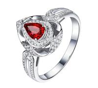 Homxi Platinum 950 Band Rings for Women, Water Drop with 0.59ct Ruby and Diamond, Women's Wedding Rings Silver Red Size O 1/2