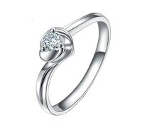 Homxi Promise Ring 18ct White Gold for Women, 3 Prongs Round with 0.14ct Diamond, Silver Wedding Bands Women Size L 1/2