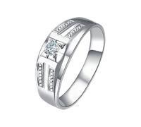 Homxi Promise Ring Men White Gold 18 ct, 4 Prongs Round with 0.14ct Diamond, Wedding Bands Silver for Women Size W 1/2