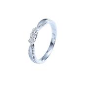 Homxi Promise Ring White Gold 9 ct Women, Simple Round with 0.09ct Diamond, Silver Ring Wedding Band Size T 1/2