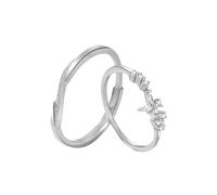 Homxi Promise Ring with Engraving Engagement Rings for Men and Women, Adjustable Ring for Couple S925 Sterling Silver, Geometric with Cubic Zirconia, Silver Wedding Rings His and Hers