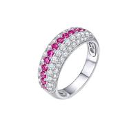 Homxi Promise Rings for Women White Gold 18ct, Round with Ruby and Diamond, Ring Wedding Silver Rose Red Women Size H 1/2