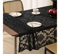Homxi Rectangular End Table Cloth Covers Small,55 W x 78 L,Tablecloth Outside Polyester Embroidery Flowers and Lace Black Dining Table Cover Cloth
