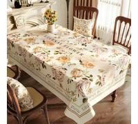 Homxi Rectangular Tablecloth for Side Table 47.3x70.9 inch,Waterproof PVC | Floral and Leaf Pattern,Oil-Proof,Scratch-Resistant,Beige Pink