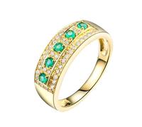 Homxi Ring Engagement Gold 9K Women, Round with 0.15ct Created Emerald and 0.21ct Diamond, Eternity Wedding Bands for Women Gold Green Size K 1/2