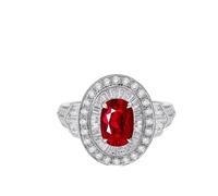 Homxi Ring White Gold 18K Women Engagement, 4 Claws Oval with 2.74ct Created Ruby and Moissanite, Women Wedding Band Silver Red Size U 1/2