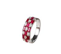 Homxi Ring White Gold 18K Women Promise, Rectangle with 1ct Ruby and Moissanite, Women Silver Red Anniversary Rings Size Q 1/2