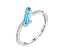 Homxi Ring White Gold Women 14K, 2.5x9mm Rectangle with Created Topaz and Moissanite, Wedding Ring for Women Silver Rings Size 6.5