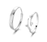 Homxi Rings Engraved Customized Promise Rings for Women and Men, Adjustable Sterling Silver Band for Couple, Geometric with Cubic Zirconia, Silver Ring Set Wedding