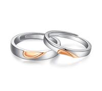 Homxi Rings for Couples Customize Couple Ring Promise, Sterling Silver Rings Adjustable Wedding, Puzzle Heart, Silver Rose Gold Wedding Ring