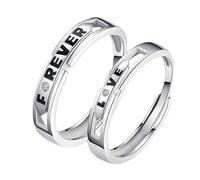 Homxi Rings Personalized Couple Eternity Ring Promise, Promise Rings for Couple Sterling Silver Adjustable, Letter Love with Cubic Zirconia, Silver Wedding Band Ring