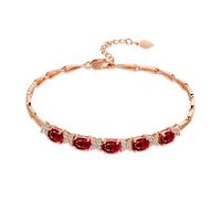Homxi Rose Gold Chain Bracelet 14 Kt for Women, Oval with Ruby and Diamond, 7.48" + 1.18" Extender, Women's Rose Gold Bracelet Adjustable Wedding