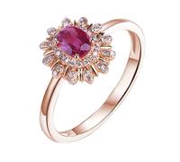 Homxi Rose Gold Engagement Rings for Women 14K, Flower with 0.63ct Created Ruby and Moissanite, Rose Gold Wedding Band for Women Ring Size P 1/2