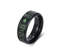 Homxi Stainless Steel Promise Ring for Men Personalized, 8MM Round and Carbon Fiber with Cubic Zirconia, Wedding Rings for Men Black Green Size T 1/2