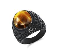 Homxi Stainless Steel Ring for Men Engraved, Vintage Flower Pattern, Black Brown Ring Bands for Men Size T 1/2