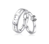 Homxi Sterling Silver Bands Rings Adjustable for Couple, Letter Love with Cubic Zirconia, Silver Ring Wedding Band