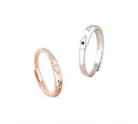 Homxi Sterling Silver Rings Adjustable for Couple Wedding Bands, Letters with Cubic Zirconia, Wedding Rings Silver Rose Gold His and Hers