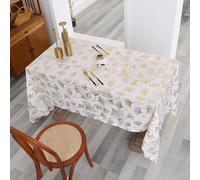 Homxi Table Cloth Rectangular Table Farmhouse,55 W x 70 L,Tablecloth Kitchen Table Polyester Leaves Pattern Beige White Gold Outdoor Dining Table Cloth