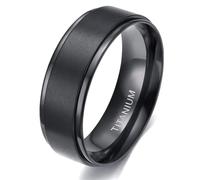 Homxi Titanium Steel Engagement Ring for Men Engravable, 8MM Brushed Round, Men Ring Black Size T 1/2