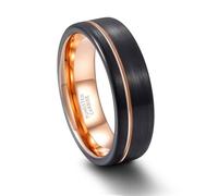 Homxi Tungsten Ring for Men with Engraving, 8MM Two-Tone Brushed with Grooved, Mens Black Rose Gold Ring