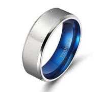Homxi Unisex Engravable Titanium Steel Promise Ring, 8MM Two-Tone Brushed Round, Ring Silver Blue for Men Size Y 1/2