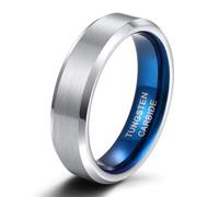 Homxi Unisex Tungsten Promise Ring Customizable, 6MM Brushed Round, Silver Blue Ring for Women Size K 1/2