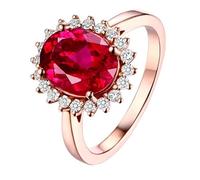 Homxi Wedding Band for Women 14 ct Rose Gold, Flower and Oval with 4ct Created Ruby and Moissanite, Anniversary Rings Rose Gold Ring Size H 1/2