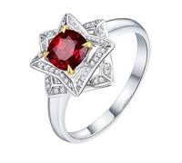 Homxi Wedding Band for Women 14K White Gold, Geometric and Round with 0.82ct Ruby and Diamond, Silver Red Promise Ring Size M 1/2