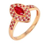 Homxi Wedding Band Women 18 ct Yellow Gold, Marquise with 0.5ct Created Ruby and Moissanite, Womens Wedding Bands Gold Red Ring Size X 1/2