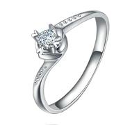 Homxi Wedding Band Women 18ct White Gold, Solitaire Round with 0.14ct Diamond, Ring Silver Wedding Size P 1/2