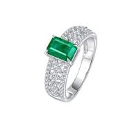 Homxi Wedding Band Women 9 ct White Gold, 4 Claws Rectangle with 0.9ct Emerald and Diamond, Engagement Rings for Womens Silver Green Size P 1/2