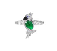 Homxi Wedding Band Women White Gold 9ct, Bird Shape with 0.4ct Emerald and Diamond, Wedding Ring Women Silver Green Size V 1/2