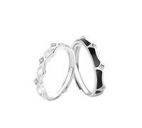 Homxi Wedding Bands Engraved Eternity Rings Couples, Jewelry Rings for Couple Sterling Silver Adjustable, Crown with Cubic Zirconia, Silver Black Ring Engagement