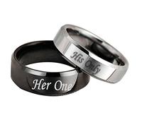 Homxi Wedding Bands Engraved Promise Ring Bands for Couples,Stainless Steel Wedding Rings Black Silver Ring with 4/6MM His Only Her One Couple Ring Size Women J 1/2 + Men X 1/2