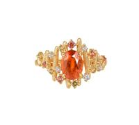 Homxi Wedding Bands for Women Gold 14 ct, 4 Claws Oval with 2.64ct Created Mandarin Garnet and Colourful Sapphire, Engagement Ring for Women Gold Orange Size L 1/2