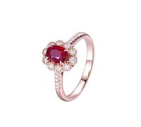 Homxi Wedding Bands for Women Rose Gold 9ct, Flower and 4 Claws Oval with 0.6ct Ruby and Diamond, Rose Gold Ring Wedding Band Size U 1/2