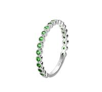 Homxi Wedding Bands for Women White Gold 14ct, Half Eternity Round with 0.37ct Tsavorite, Women's Engagement Rings Silver Green Size L 1/2