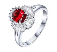 Homxi Wedding Bands for Women White Gold 18 K, Flower and 4 Claws Oval with 0.72ct Ruby and Diamond, Wedding Band Women Silver Red Size V 1/2