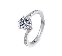 Homxi Wedding Ring 18K White Gold Women, 6 Prong Round with 1ct Created Diamond, Silver Ring for Women Wedding Size R 1/2