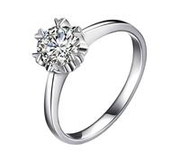 Homxi Wedding Ring 9ct White Gold for Women, Solitaire Round with 0.3ct Diamond, Engagement Rings Silver Size M 1/2