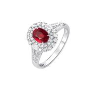 Homxi Wedding Ring 9ct White Gold Women, Flower and 4 Claws Oval with 1ct Ruby and 0.5ct Diamond, Women's Engagement Rings Silver Red Size Q 1/2