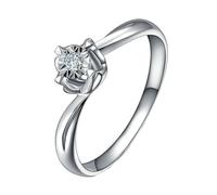 Homxi Wedding Ring Band Women 14 ct White Gold, Solitaire Round with 0.02ct Diamond, Silver Engagement Ring Women Size V 1/2