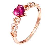 Homxi Wedding Ring Band Women 18ct Rose Gold, Hollow Heart with 0.5ct Created Ruby and Moissanite, Rings Women Rose Gold Size U 1/2
